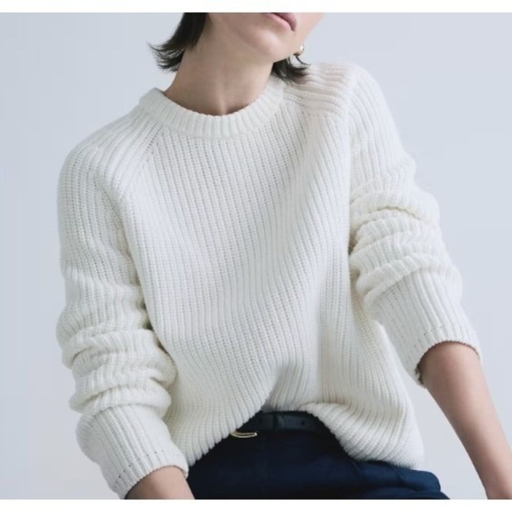 J.Crew cotton ribbed crewneck classic warm white cool weather layer small euc
